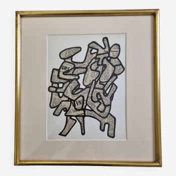 Sérigraphie d'après Jean Dubuffet encadrée sous verre 28 cm par 30 cm