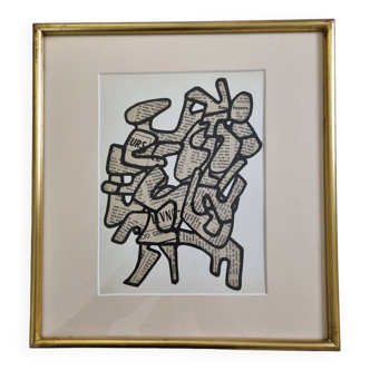 Sérigraphie d'après Jean Dubuffet encadrée sous verre 28 cm par 30 cm