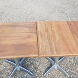 Foldable bistro table with teak top and aluminum base