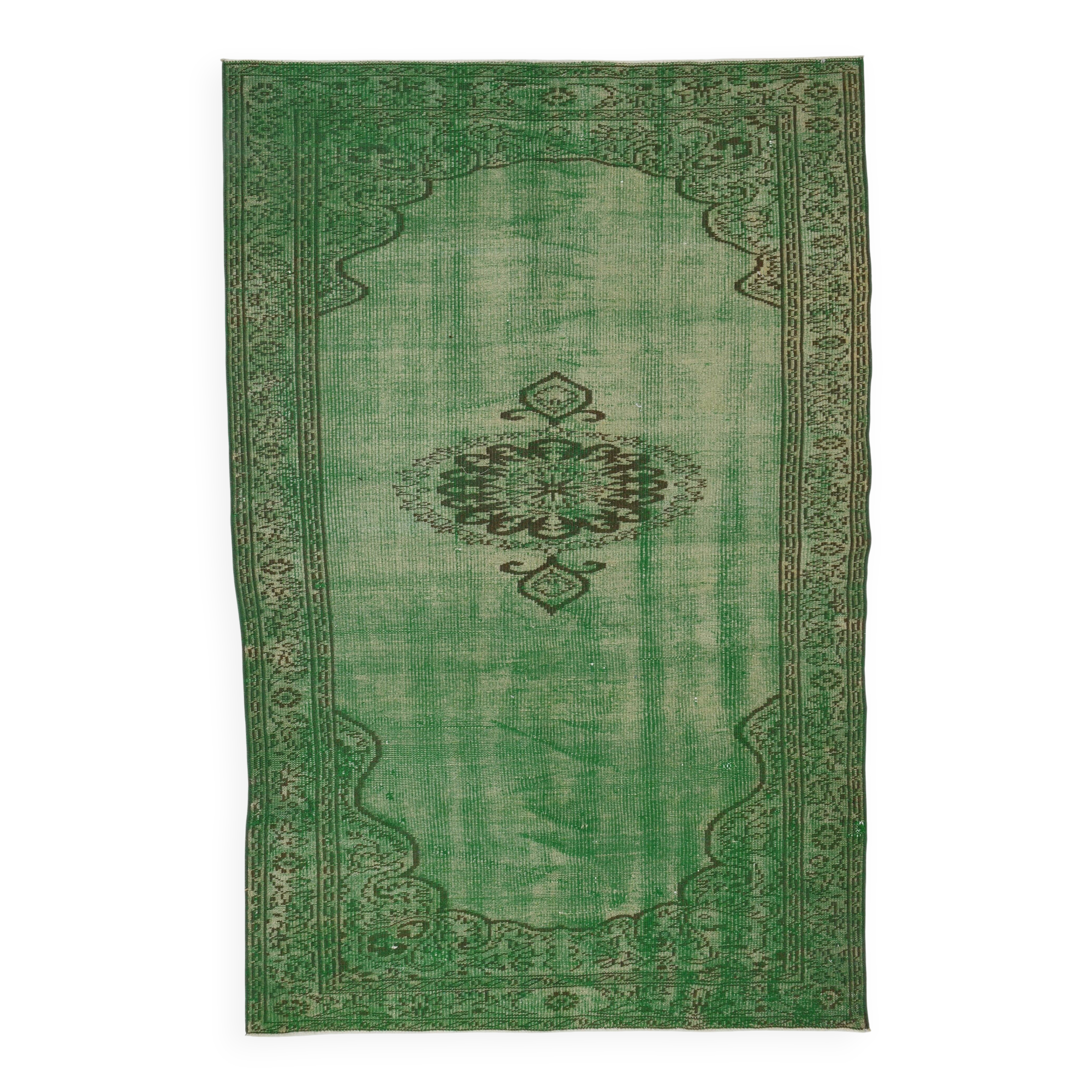 5x8 Dark Green Geometric Style Camouflage Vintage Rug, 155x238 Cm