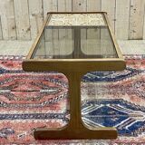 English teak coffee table with glass and tiled top - 1970s work