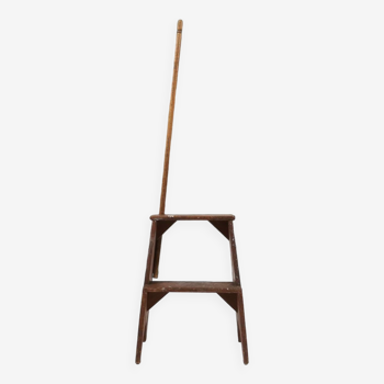 French Industrial Wooden Stepladder, 1900s