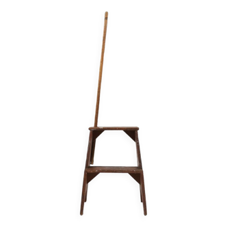 French Industrial Wooden Stepladder, 1900s