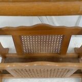 Magazine rack in wood and canework, vintage.