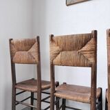 Set of 6 straw and oak Beauche chairs.