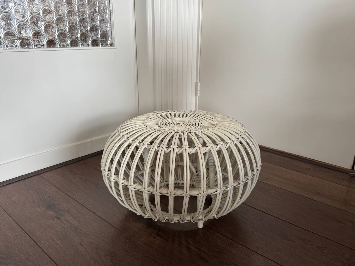 Mid Century Italian rattan bamboo Margherita Ottoman by Franco Albini