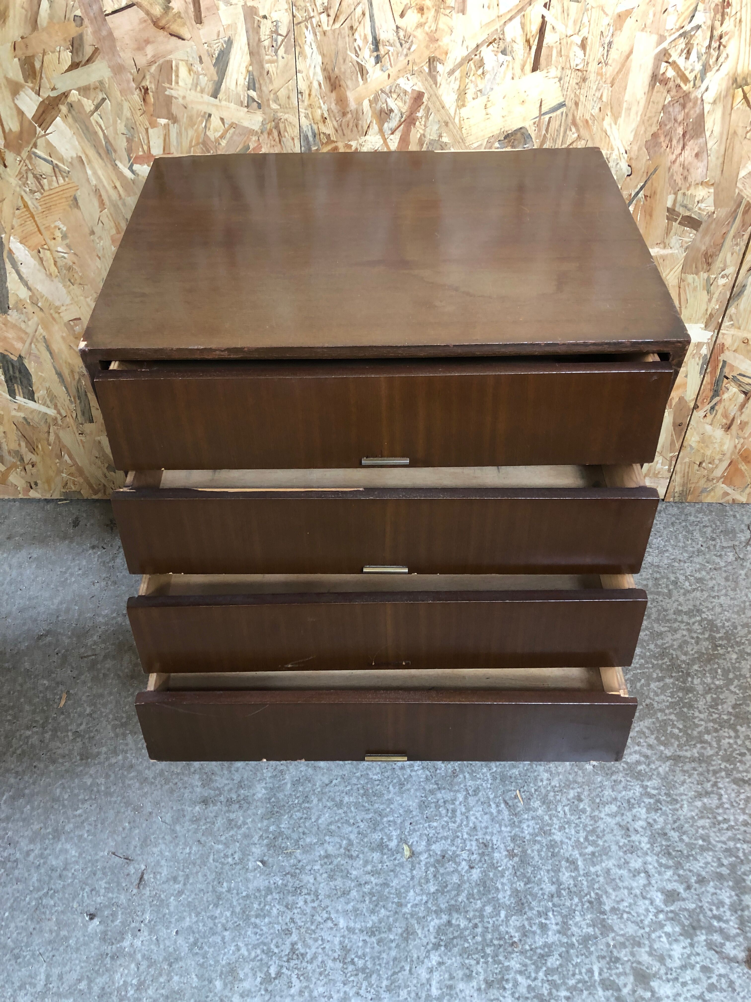 Old chest of drawers 4 drawers wood feet compass black + castors 70s vintage