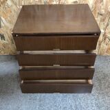 Ancienne commode 4 tiroirs bois pieds compas noir + roulettes années 70 vintage