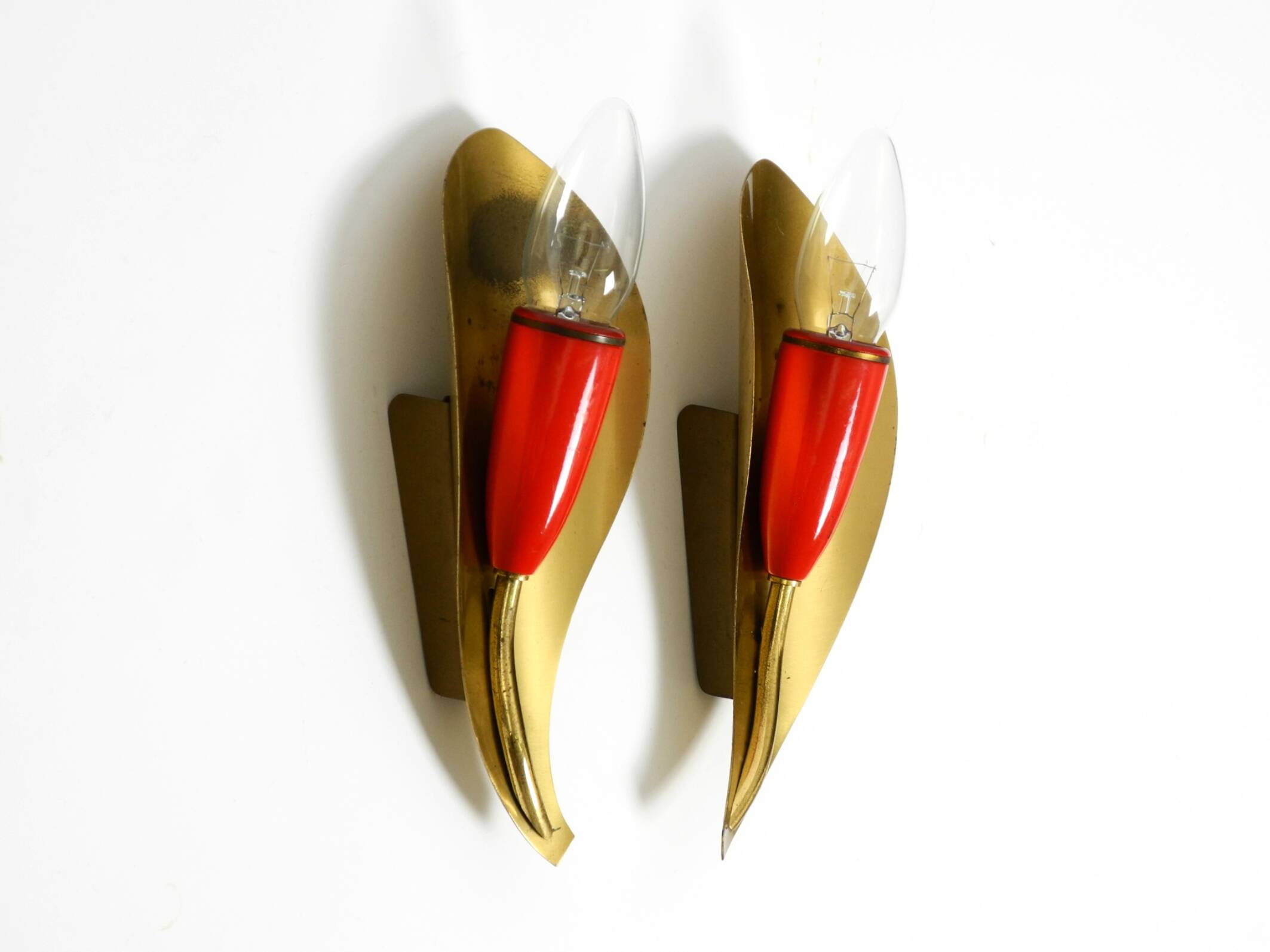 Two original Mid Century Modern brass sconces