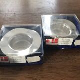 Pair of round candlesticks in silver metal, Danish design