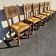 6 rustic style chairs, wood and straw, 1940