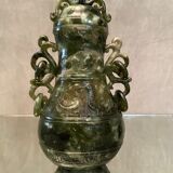 Covered pot richly carved stone jade type Far East China