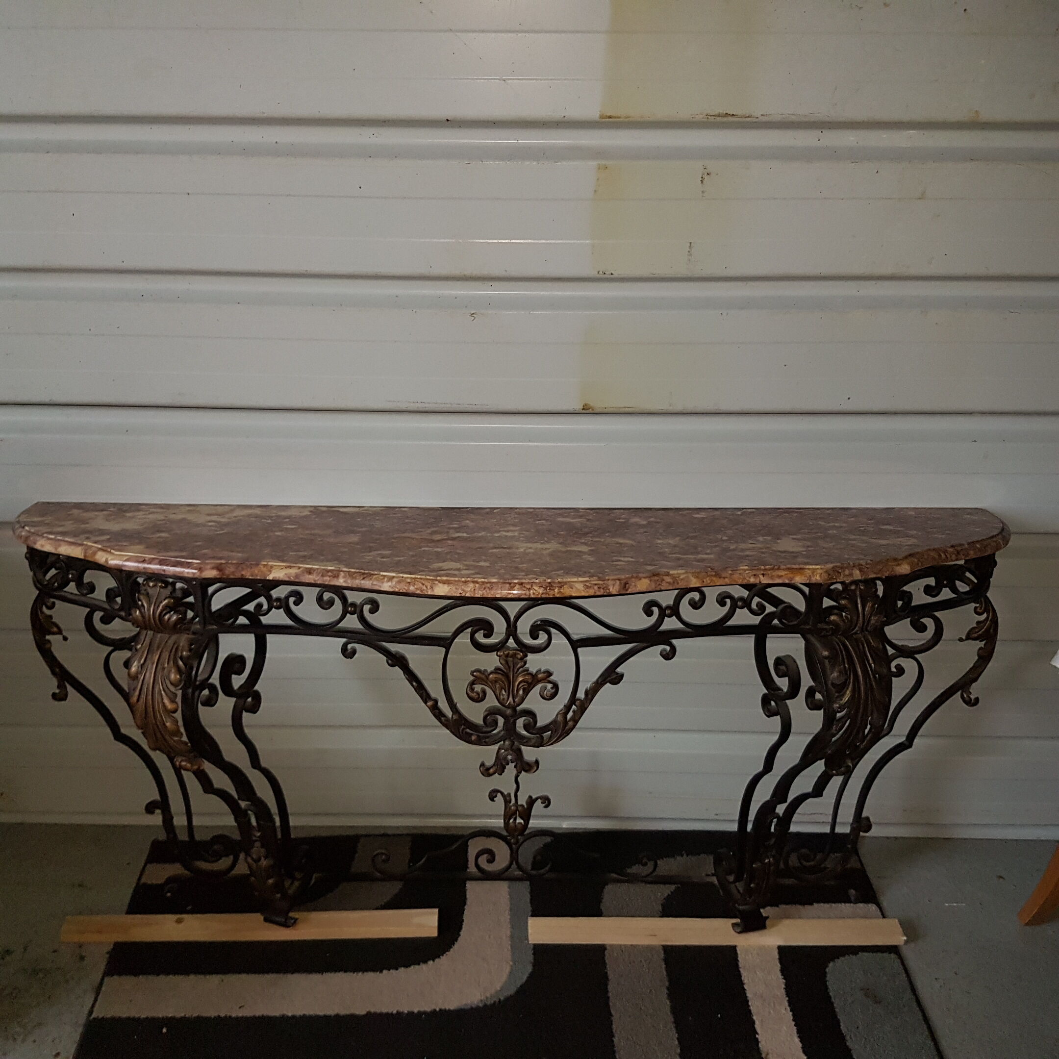 Marble wrought iron tray console