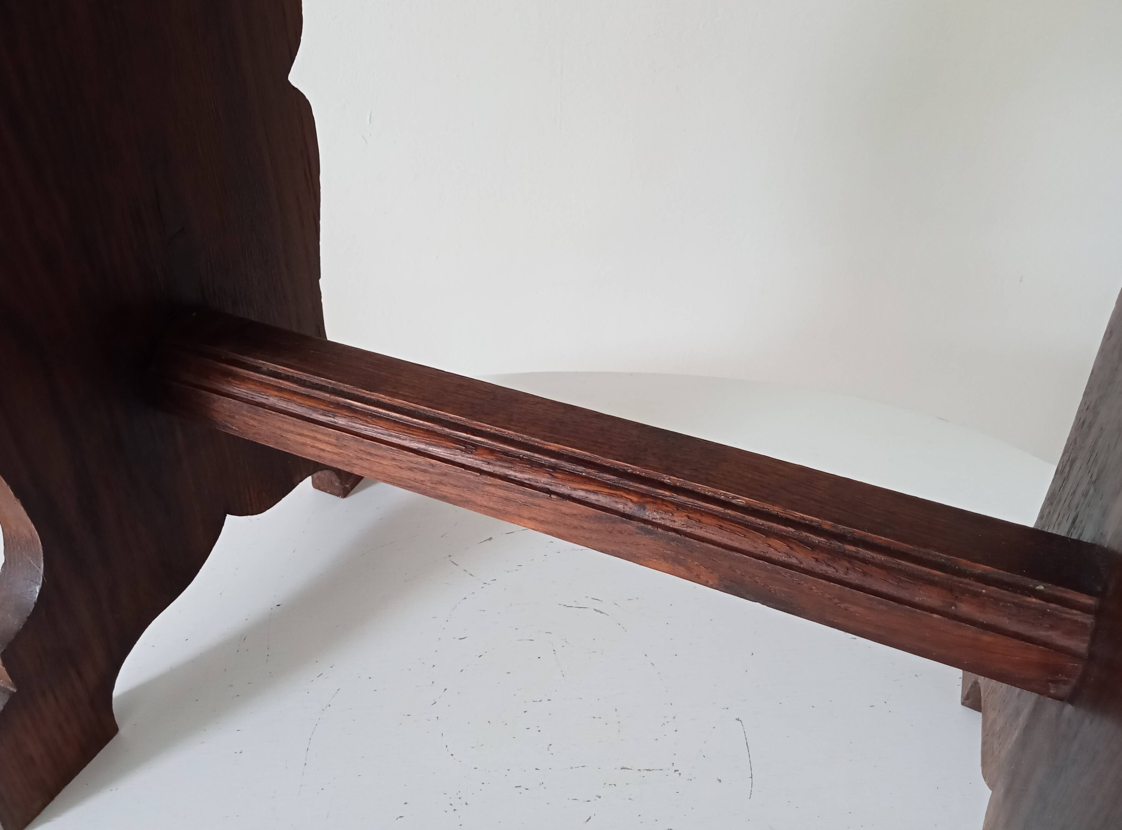 Vintage side table in solid oak, brutalist/rustic.