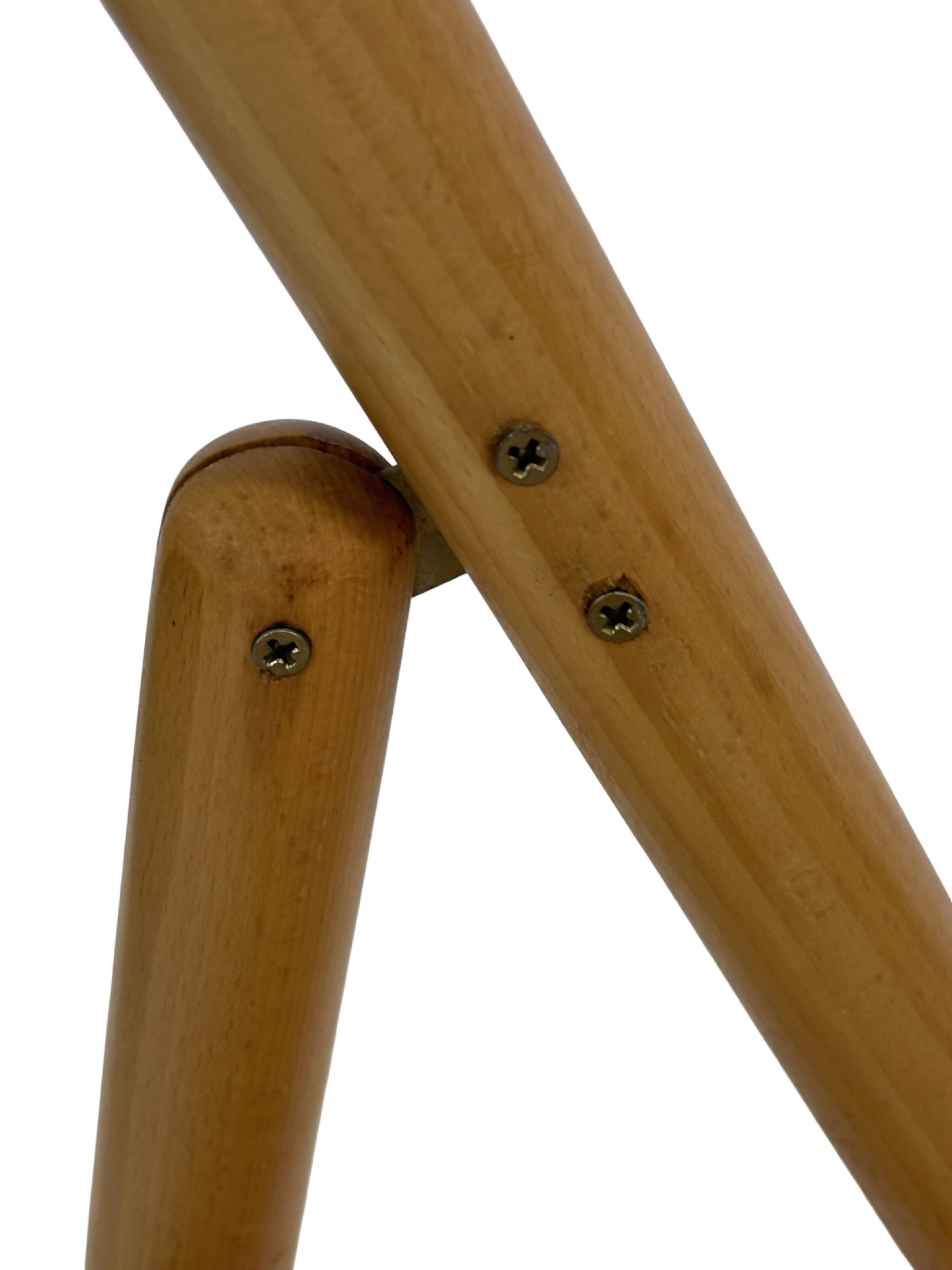 Vintage wooden folding chair with rattan seat 80s minimalist design