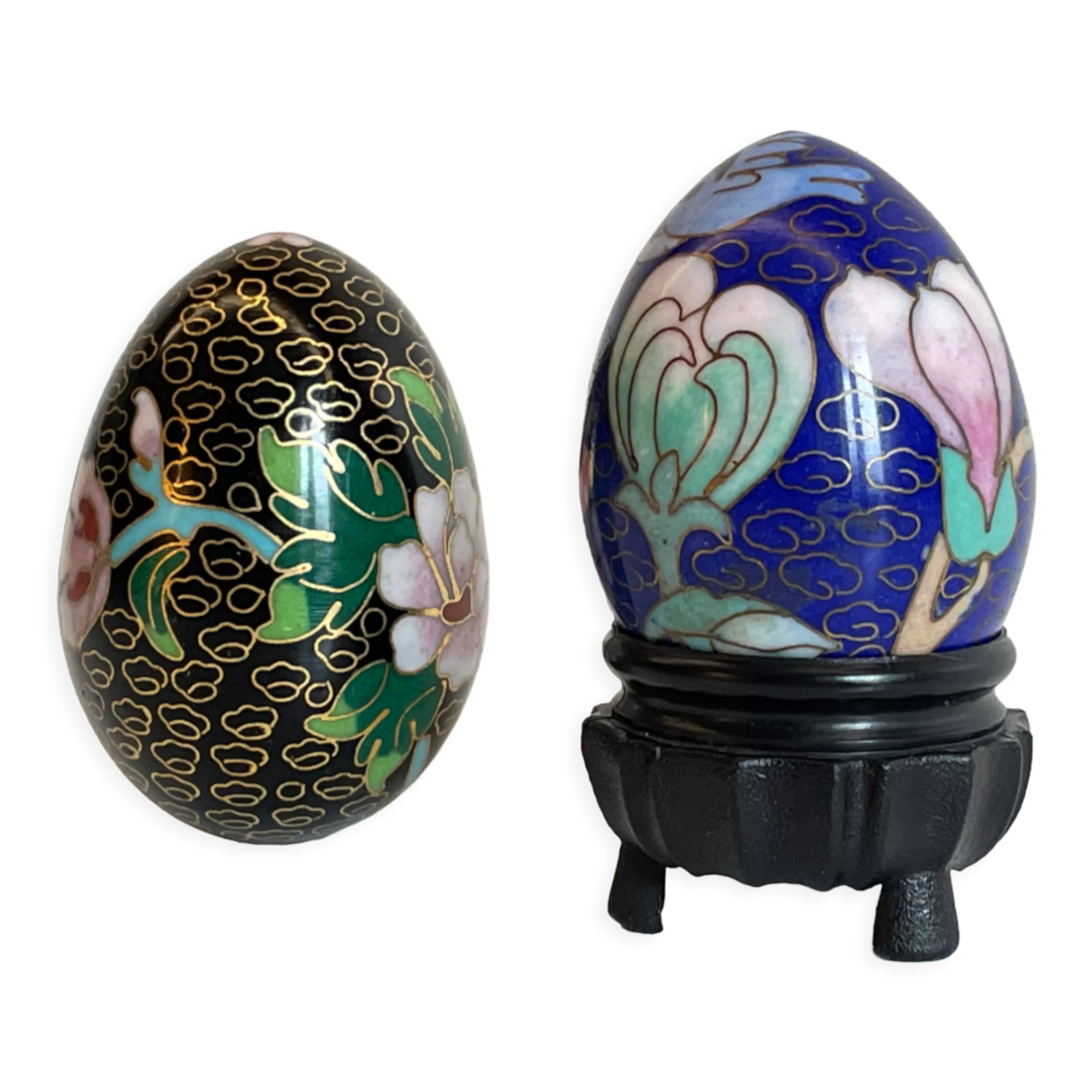 Vintage cloisonné enamelled eggs