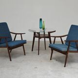 Pair of blue boomerang armchairs by Antonin Suman for Ton (Thonet) 1960