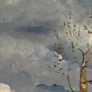 Paysage de printemps avec arbre, signé