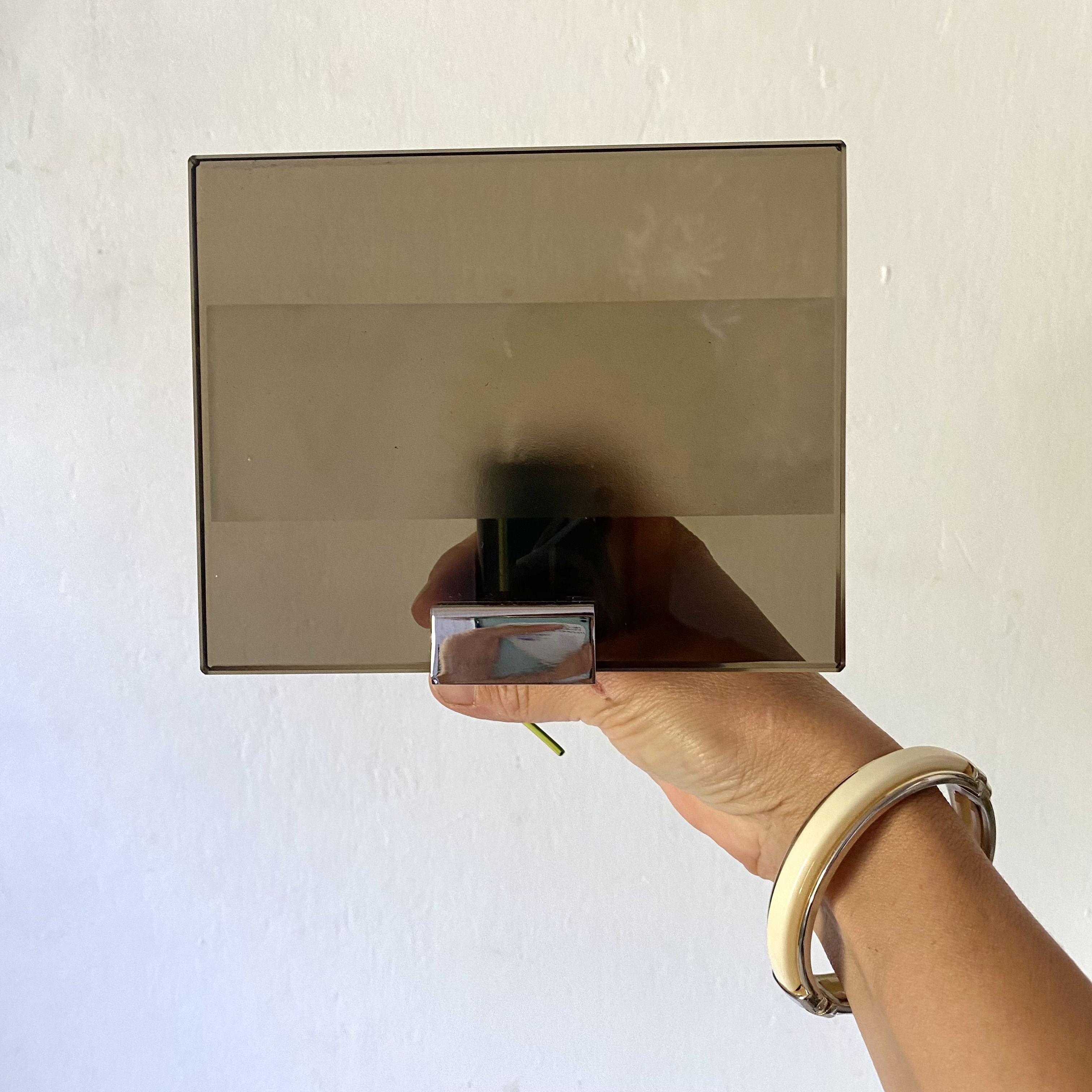 New smoked glass and chrome wall light, 1970s