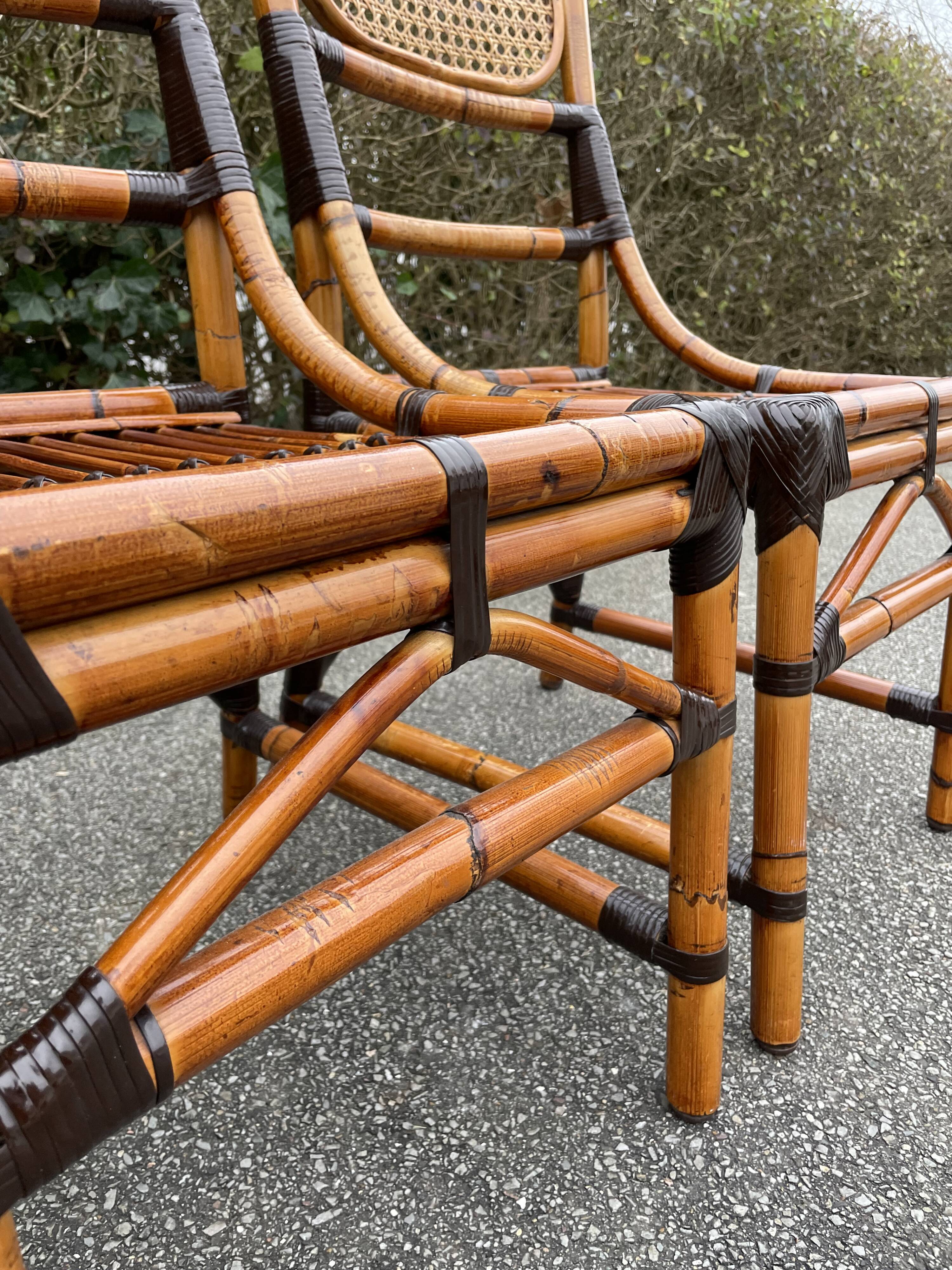 4 chaises en bambou et cannage