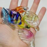 6 Knife Holders Cutlery Rests in Colored Glass in the Shape of Leaves