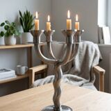 Vintage brutalist chandelier with 4 lights in brushed metal.