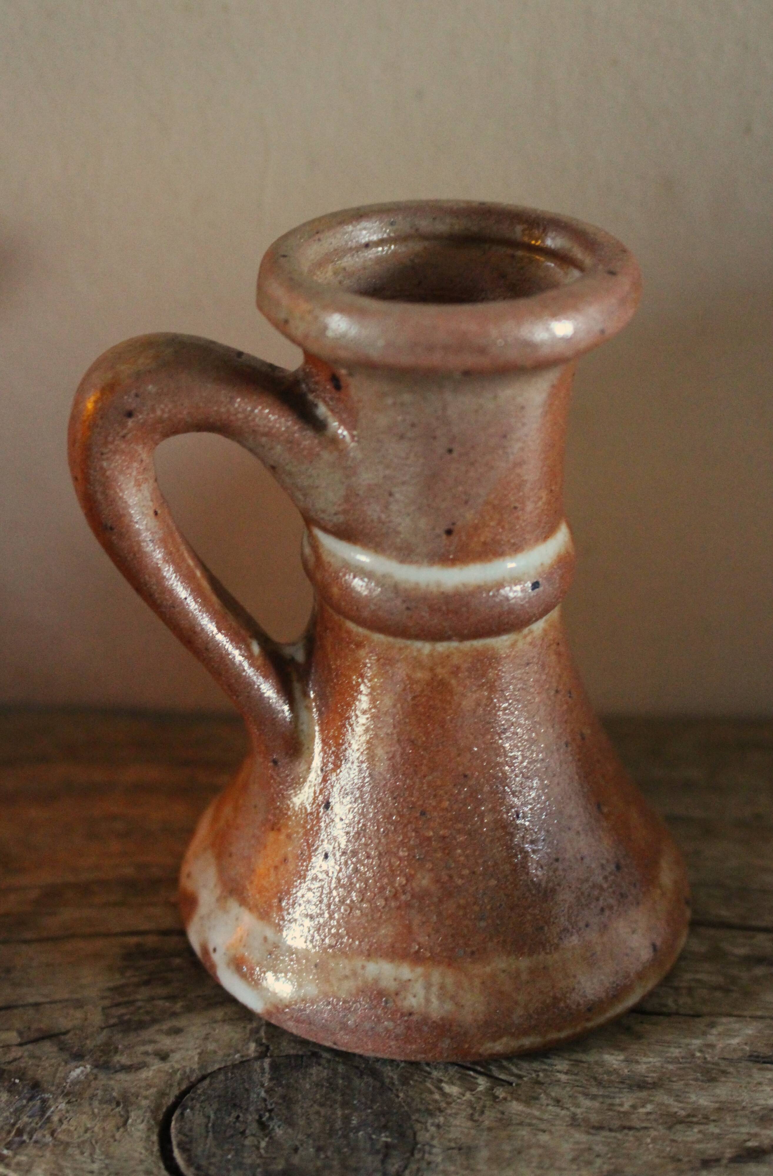 Petit bougeoir en grès vintage marbré anse