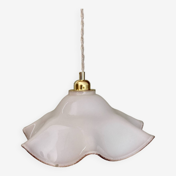 Suspension abat-jour vintage en opaline blanche