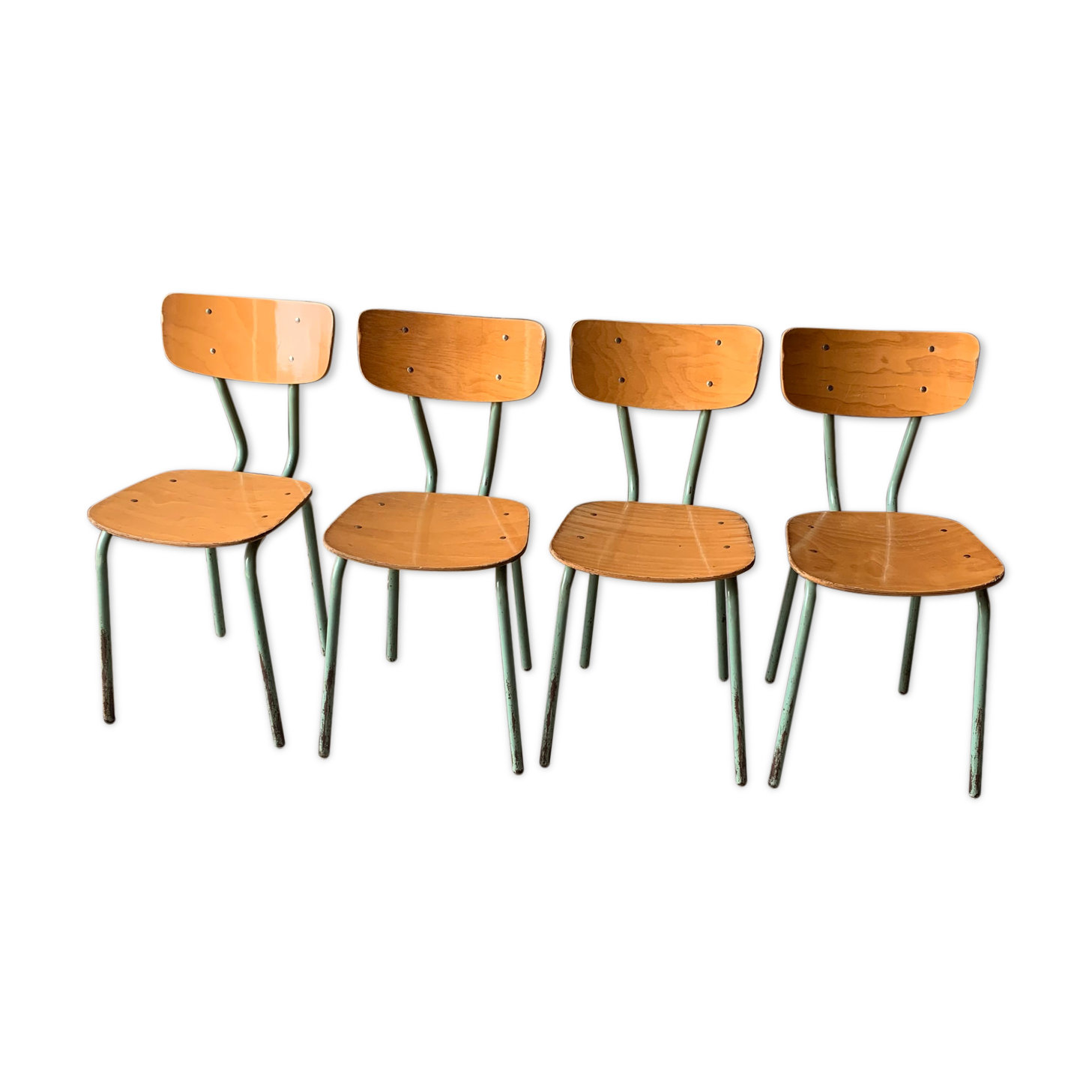 Set of 4 school chairs - wood & metal