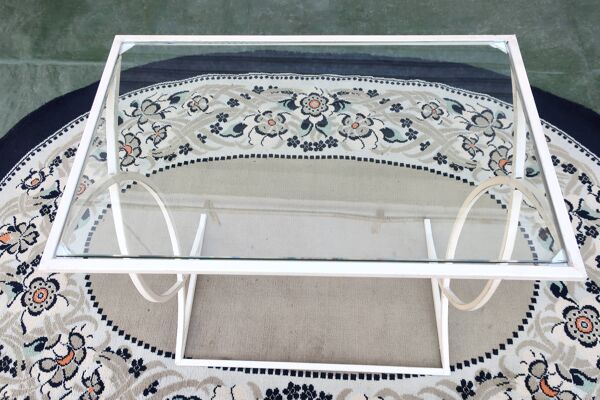 Bout de canapé, Petite Console Art Déco en Métal laqué Blanc, vers 1940