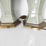 Two celadon-colored ceramic lamp bases
