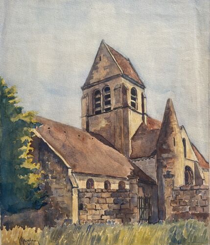 Painting "church of villers-helon" (aisne) jean-francois devaliere (1926-2021)