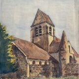Painting "church of villers-helon" (aisne) jean-francois devaliere (1926-2021)