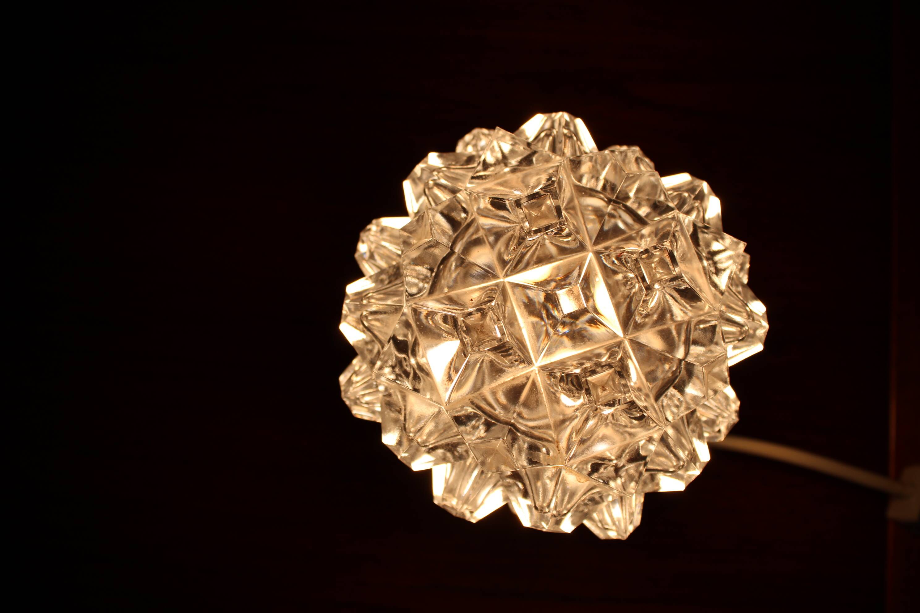 Mid Century Czech Crystal Glass Table Lamp, 1970s Chrome Base