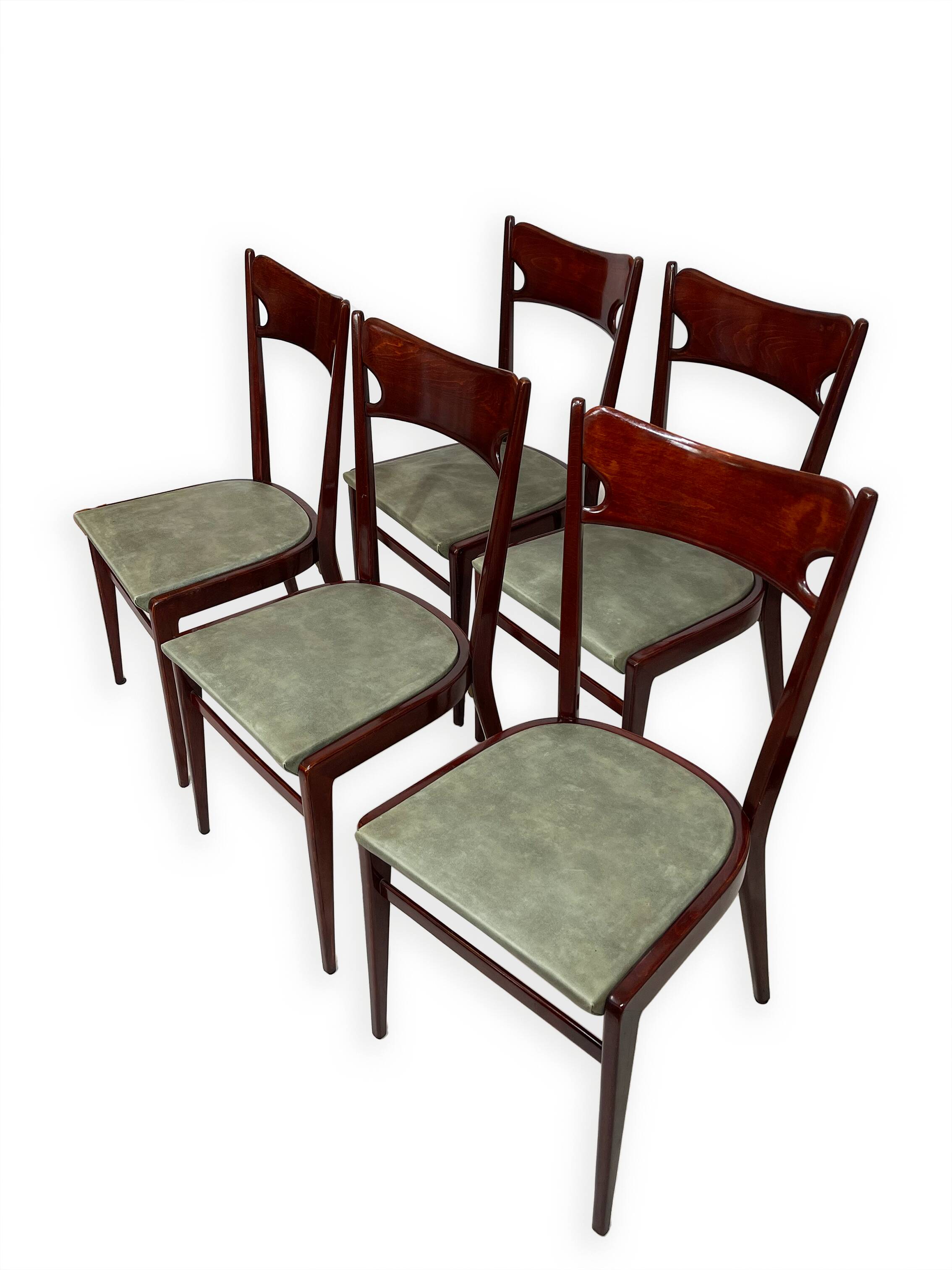 Chaises de salle à manger en bois de hêtre aux tons verts, années 1950