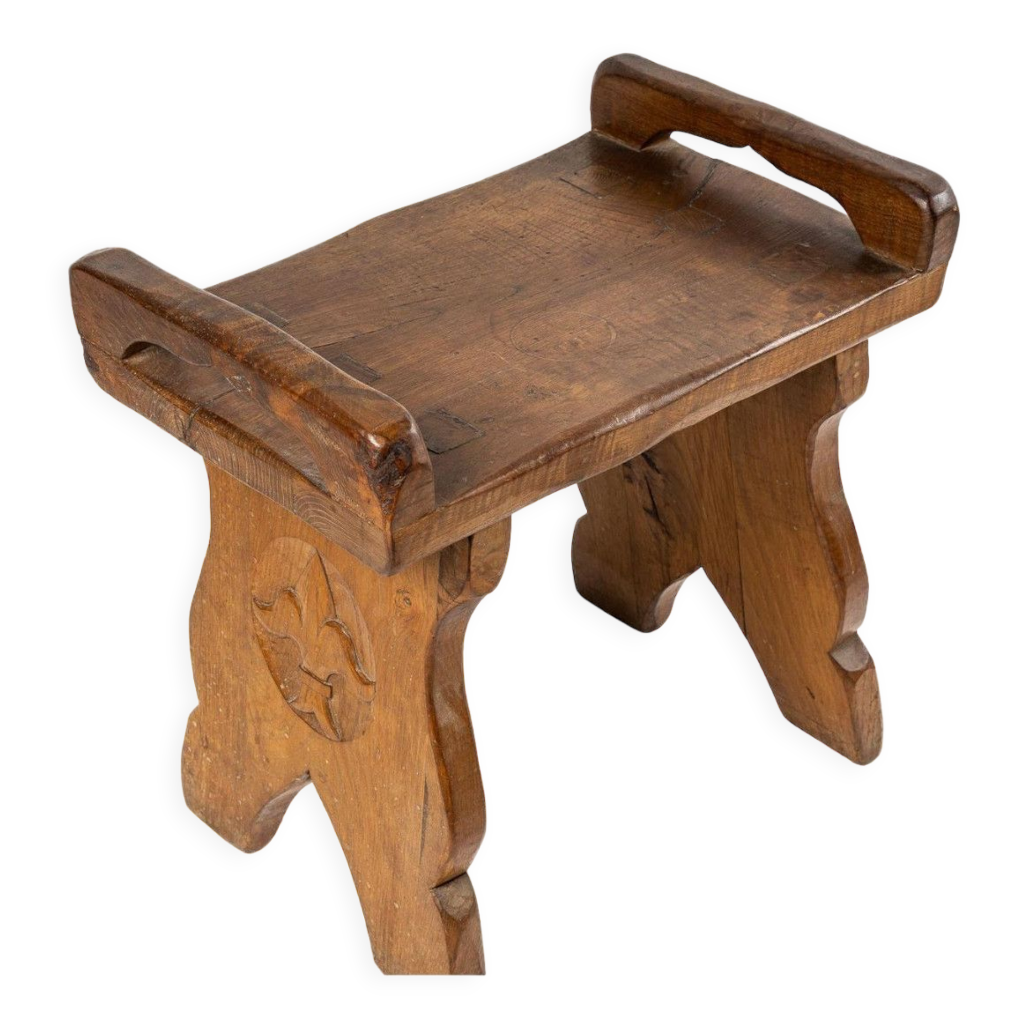 Tabouret en bois sculpté, chêne, 1950-1960