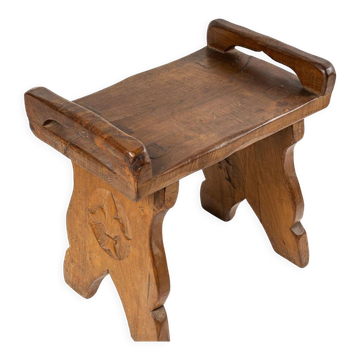 Carved wooden stool, oak, 1950-1960