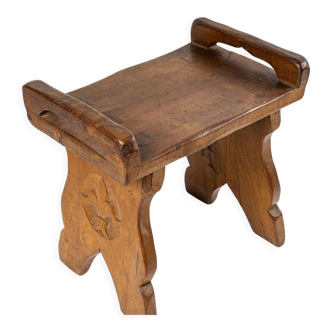 Carved wooden stool, oak, 1950-1960