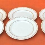 1950s set of 6 cheese/dessert plates, earthenware with gold frieze decoration.