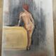 Painting signed pastel female portrait “the ocher sofa” 42x30 cm