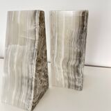 Serre-livres vintage en onyx gris turc, porte-livres en pierre des années 1980