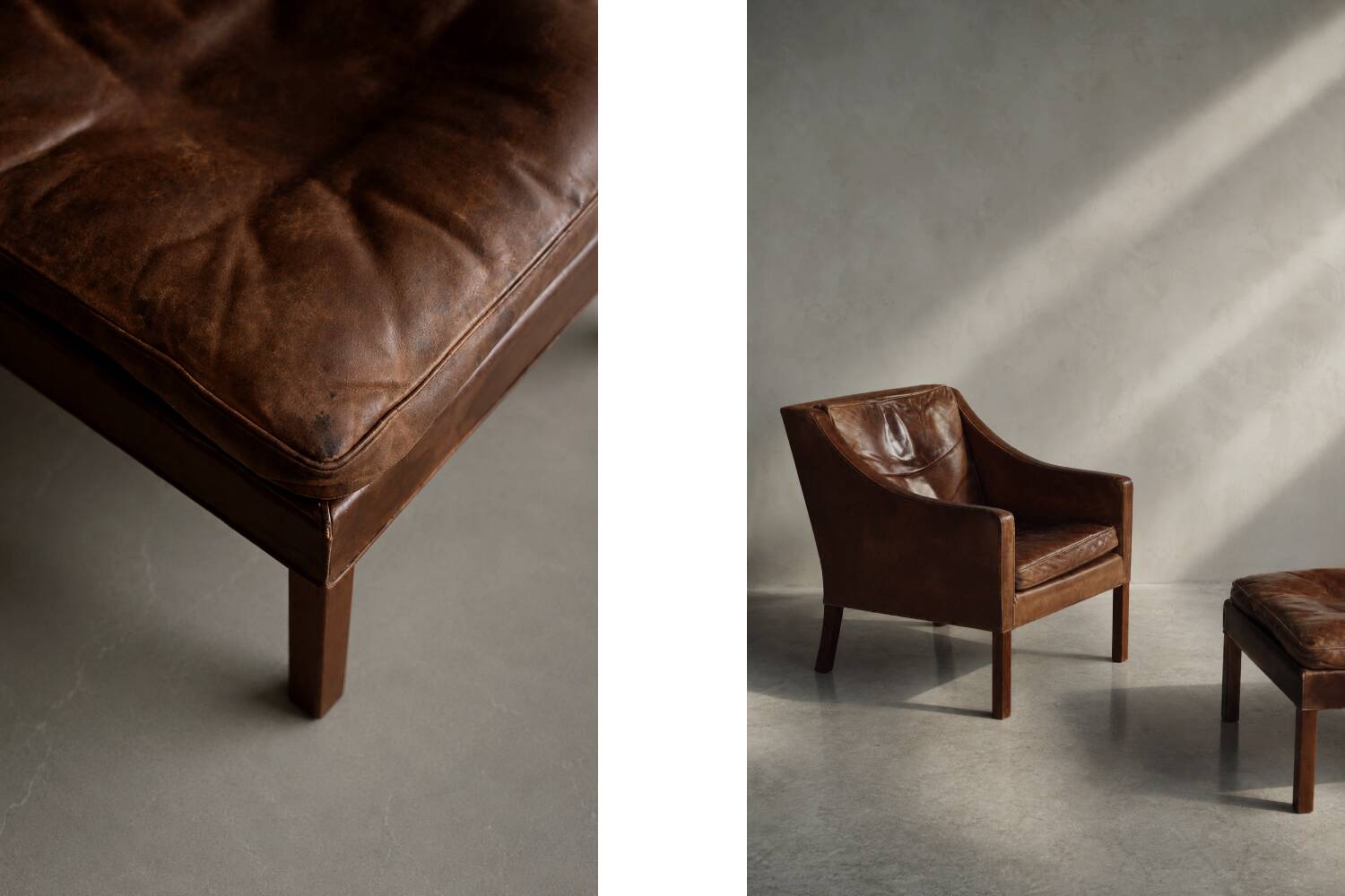 Vintage Mid-Century Danish Modern Lounge Leather Chair & Ottoman Model 2207