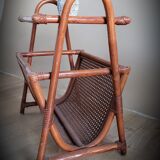 Braided rattan side table and smoked glass