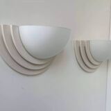 Paire d'applique vintage géométrique, plâtre et verre sablé, France 1970.