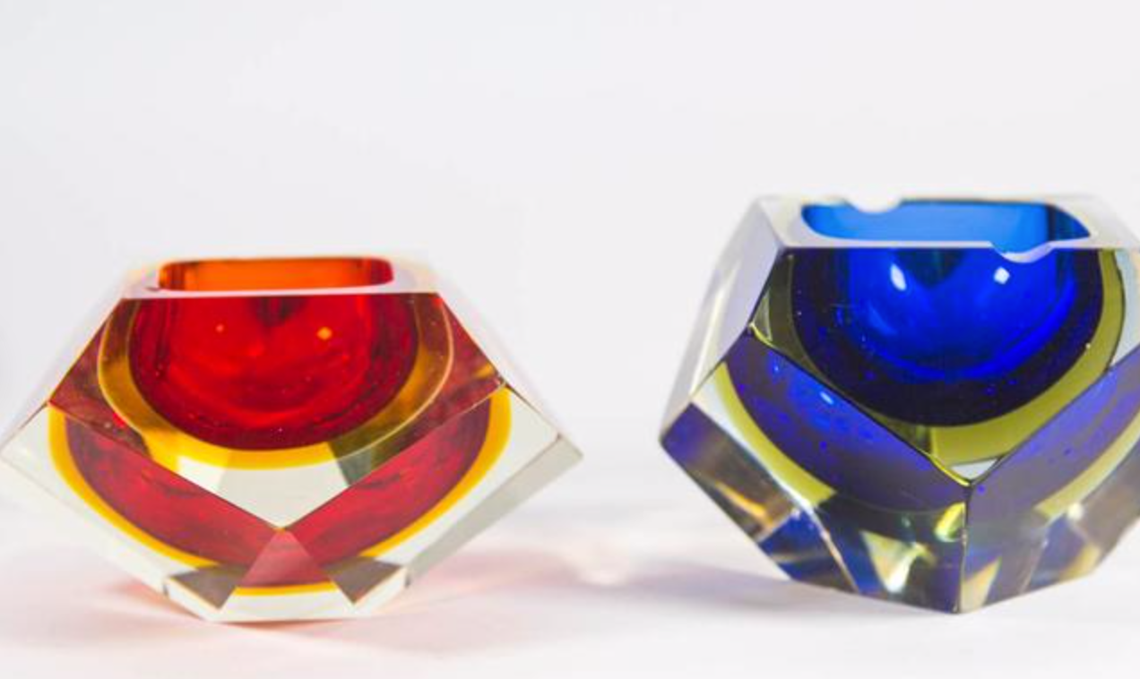 Blue and yellow Murano Mandruzzato ashtray