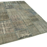 Handwoven turkish contemporary 176 cm x 245 cm grey patchwork carpet