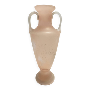 Peach Pink and White Scavo Glass Amphora Vase attr. to Seguso, Italy