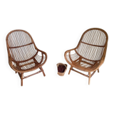 Pair of high-back rattan armchairs