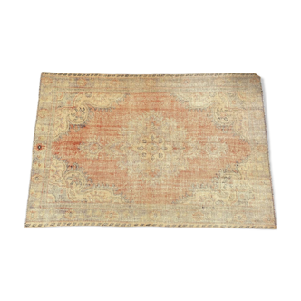 Faded Turkish Rug 6x9 Blush Vintage Rug -Muted Oushak Rug -Peach Blue Rug -Living Room Rug MOON.117