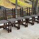 6 solid wood dining chairs with grey woven wool seats.